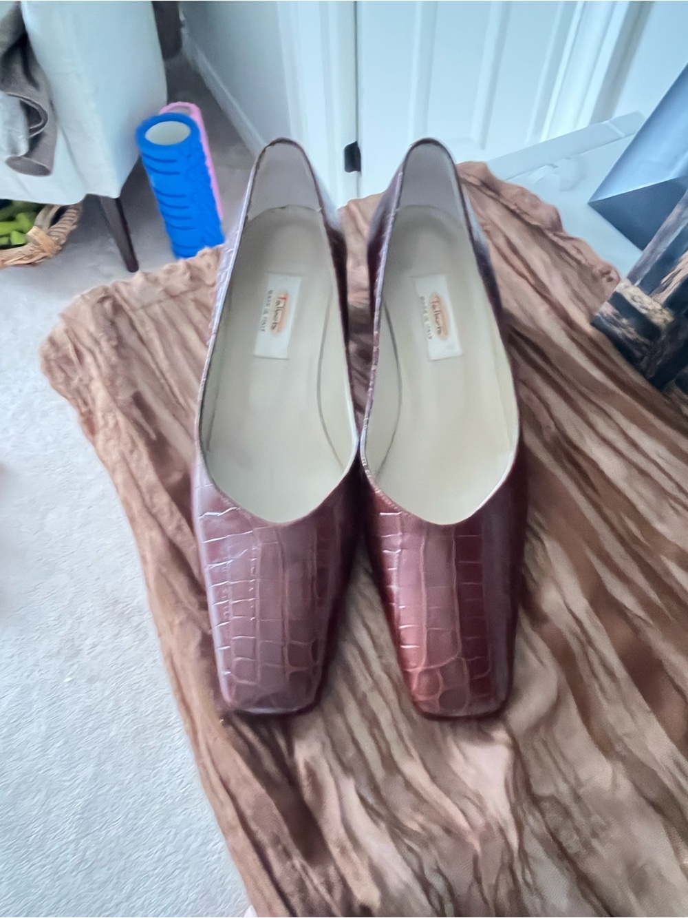 Talbots Women's Croc-Embossed Leather Pumps in Deep Brown